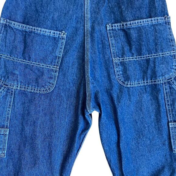 KEY Vtg Bib Style Denim Overalls Carpenter Relaxed Fit Cropped Dark Blue Sz 4 - Picture 15 of 16